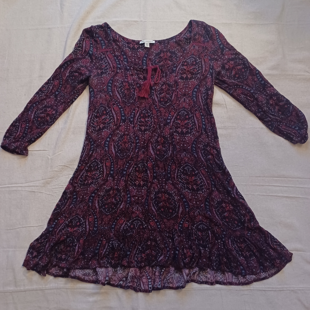American Eagle Outfitters Burgundy Paisley Midi Dress Women's Size XS